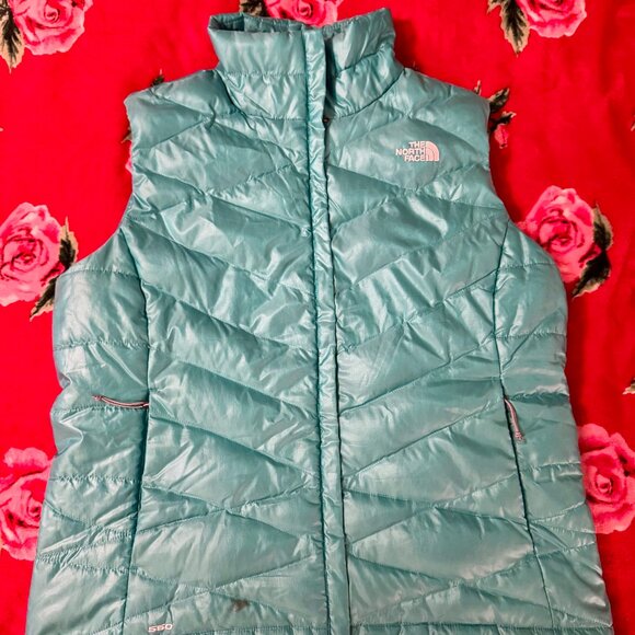 North Face Women’s 550 Reversible Down Vest XL Teal Turquoise Gray Lightweight - Picture 1 of 14